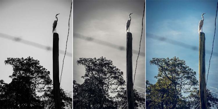 A esquerda imagem antiga tratada no photoshop na época, mas que foi descartada porque não consegui detalhes do céu. No meio e a direita tratamento somente no camera raw e o recurso de conseguir trazer a tona todos os detalhes perdidos.
